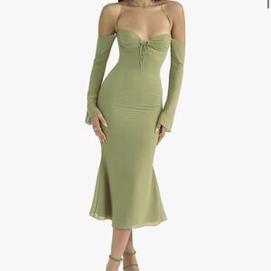 Elegant Olive Green Halter Dress